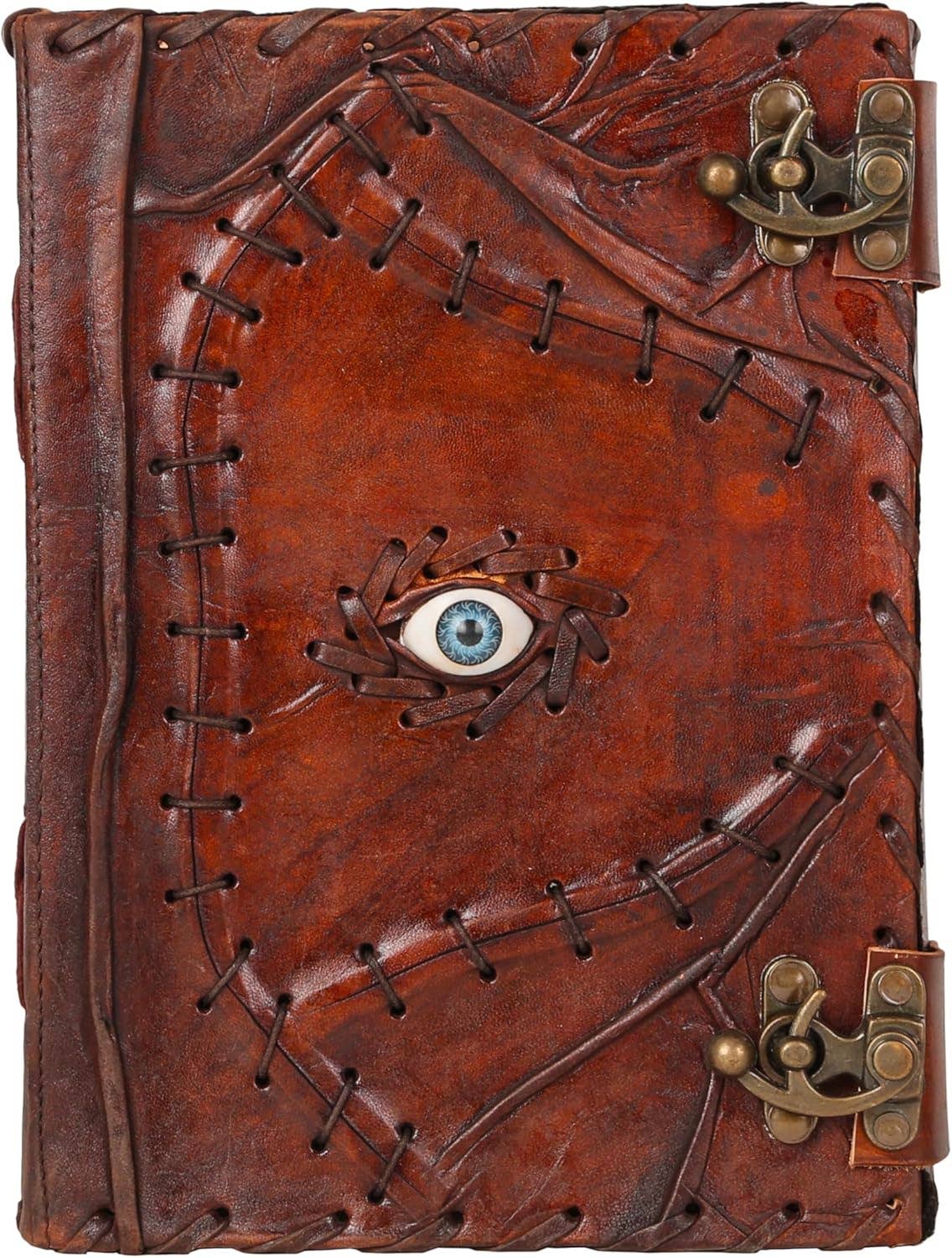Hocus Pocus Book of Spells Leather Journal Deckle Edge Paper Grimoire Journal Third Eye Vintage Book of Shadows Seven Chakra Antique Spell Book Lock Clasp Notebook Witch