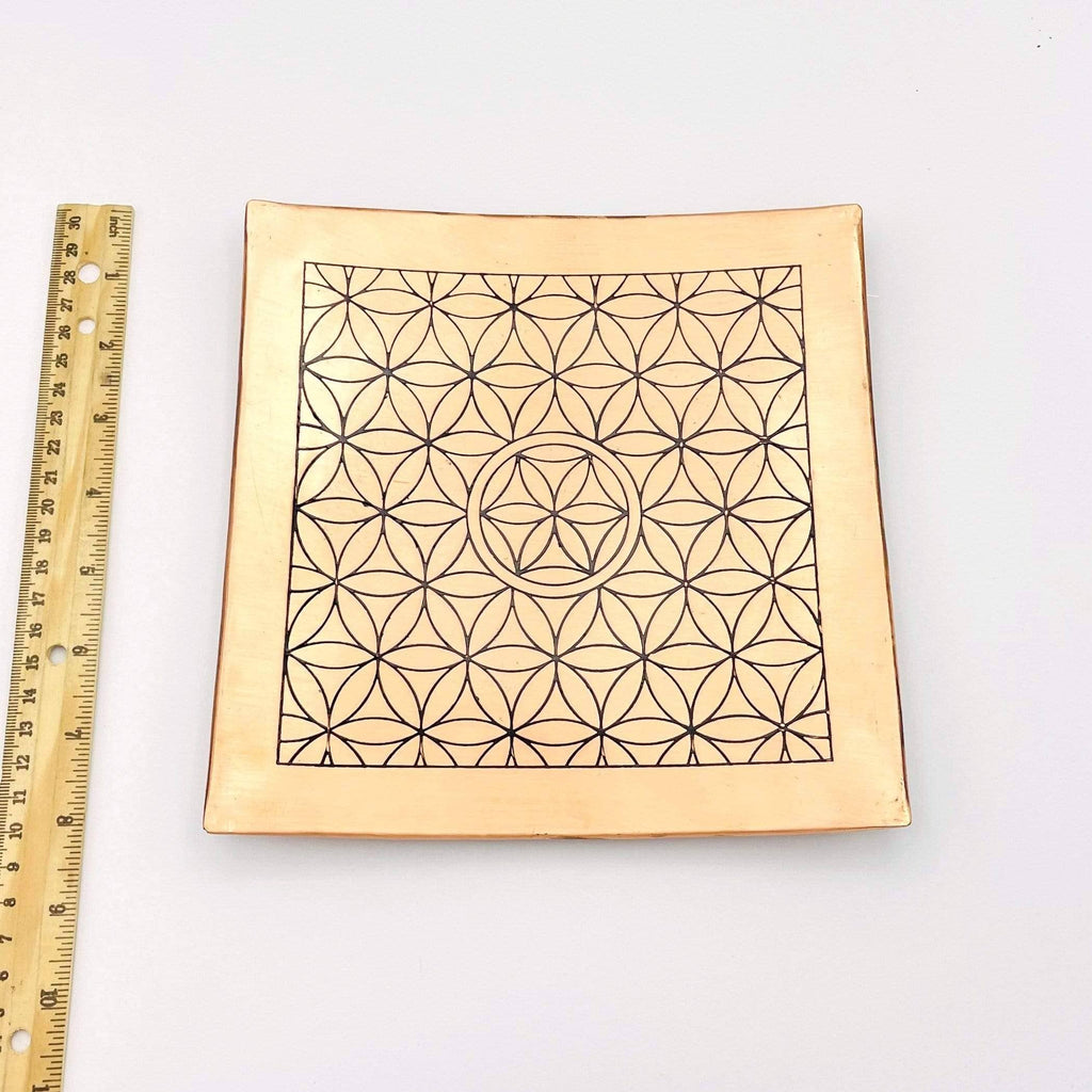 Crystal Copper Charging Plate with Flower of Life Engraving