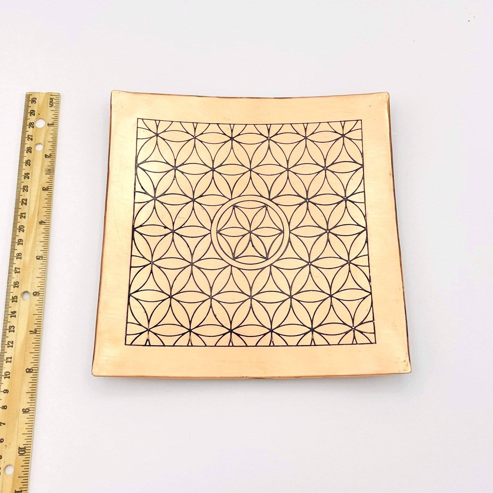 Crystal Copper Charging Plate with Flower of Life Engraving
