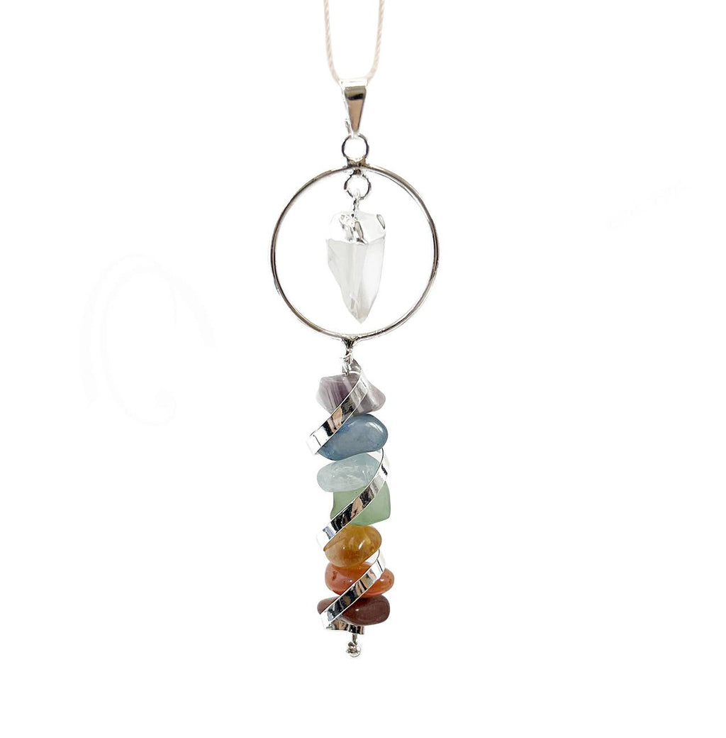 PENDANT - CHAKRA TUMBLED STONES WITH CRYSTAL QUARTZ POIN