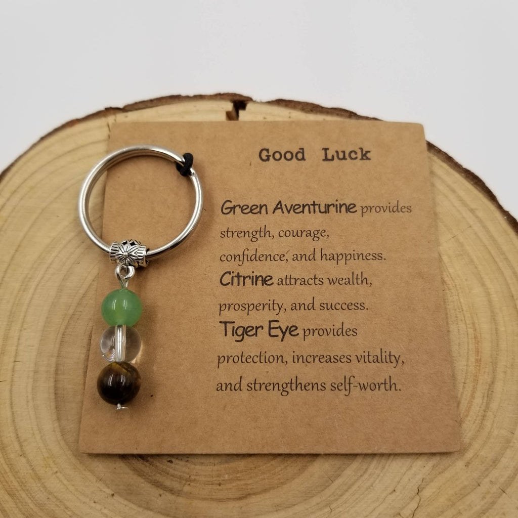 Natural Stone Bead Lucky Chakra Keychain With Card