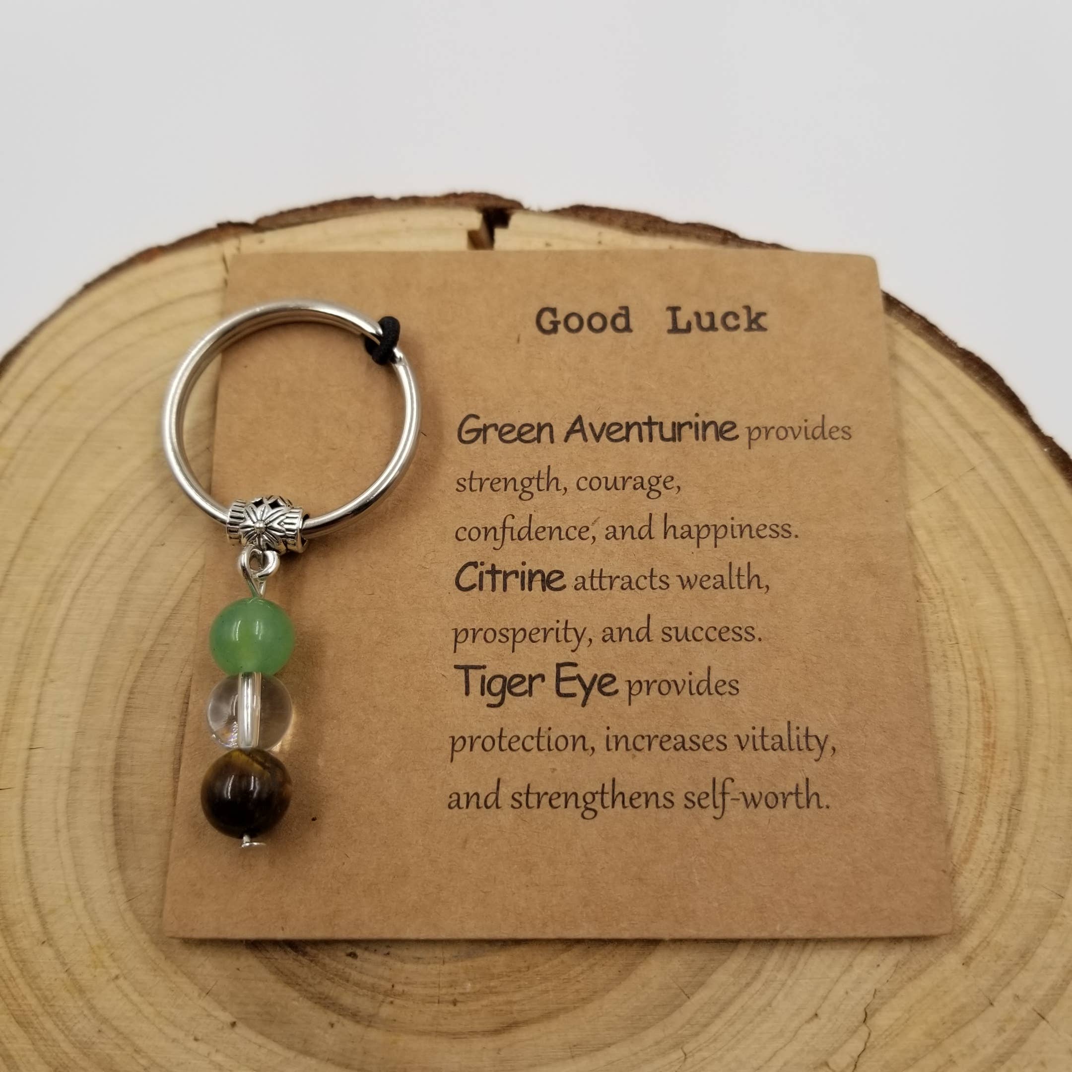 Natural Stone Bead Lucky Chakra Keychain With Card