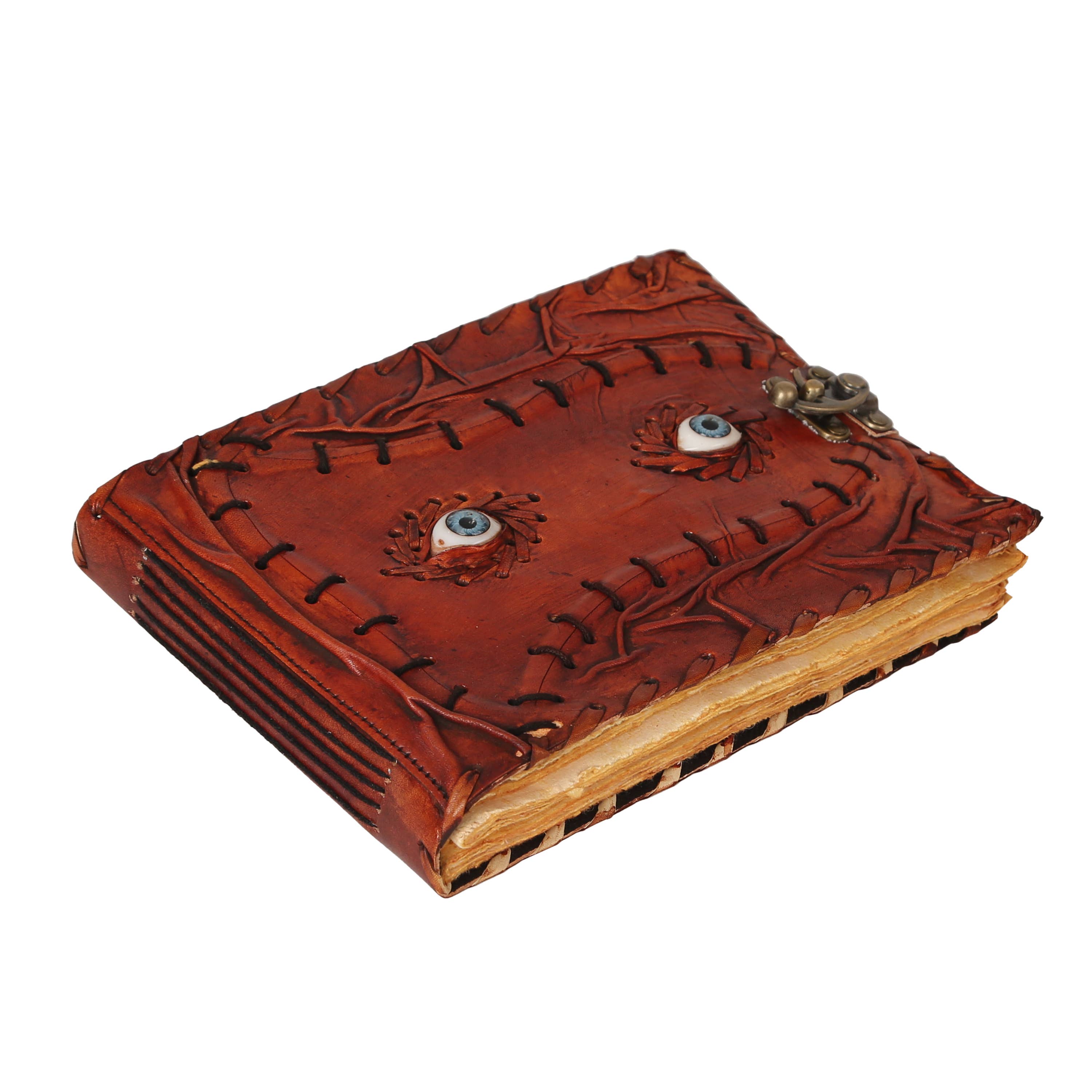 Hocus Pocus Book of Spells Leather Journal Deckle Edge Paper Grimoire Journal Third Eye Vintage Book of Shadows Seven Chakra Antique Spell Book Lock Clasp Notebook Witch