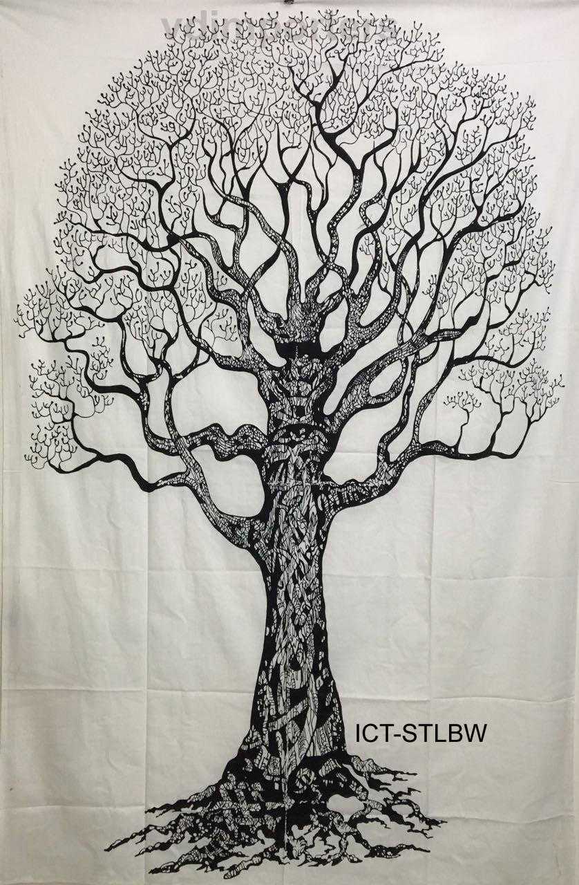 Tapestry Tree of Life Black & White (135 x 220 cm)