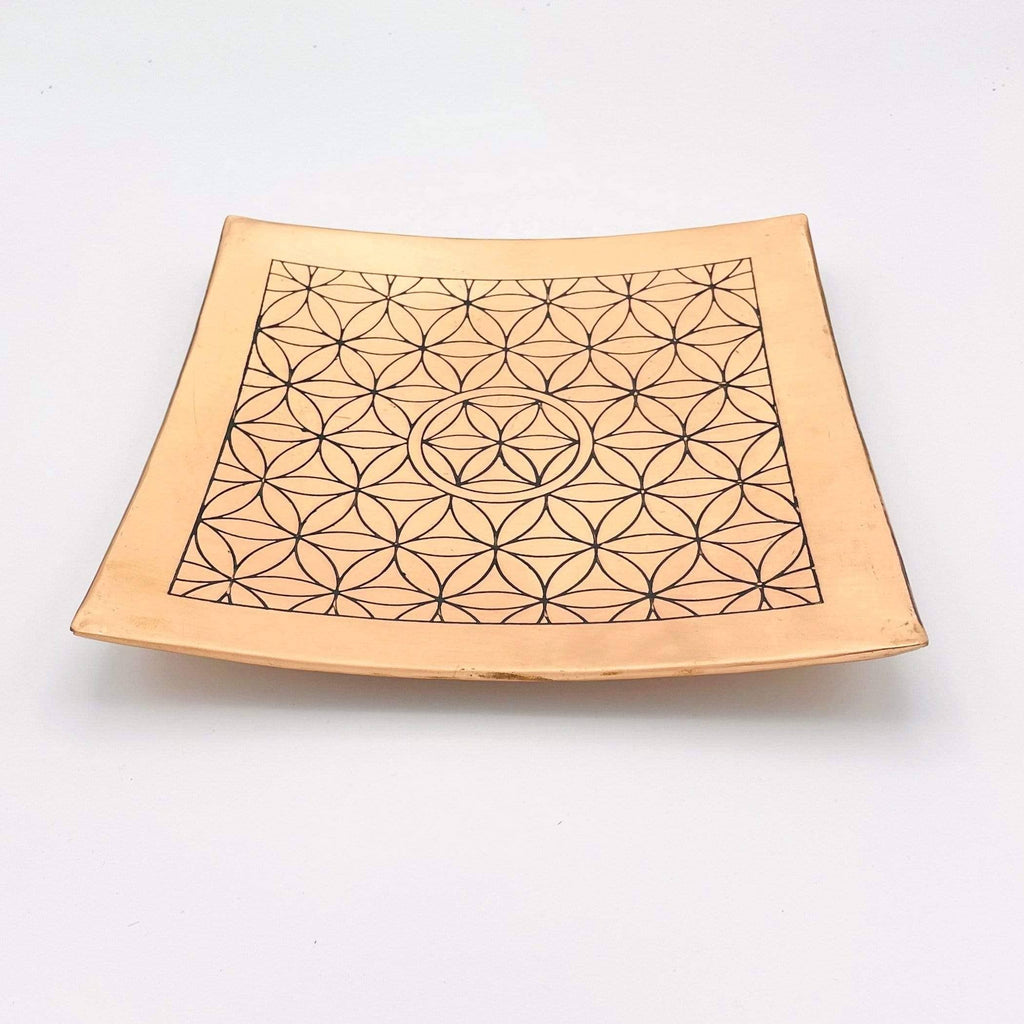 Crystal Copper Charging Plate with Flower of Life Engraving