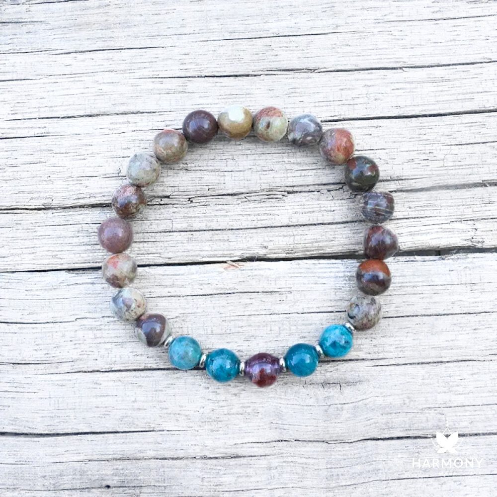 Coffee Onyx Apatite and Amethyst Mala Necklace - Grounding and Positivity