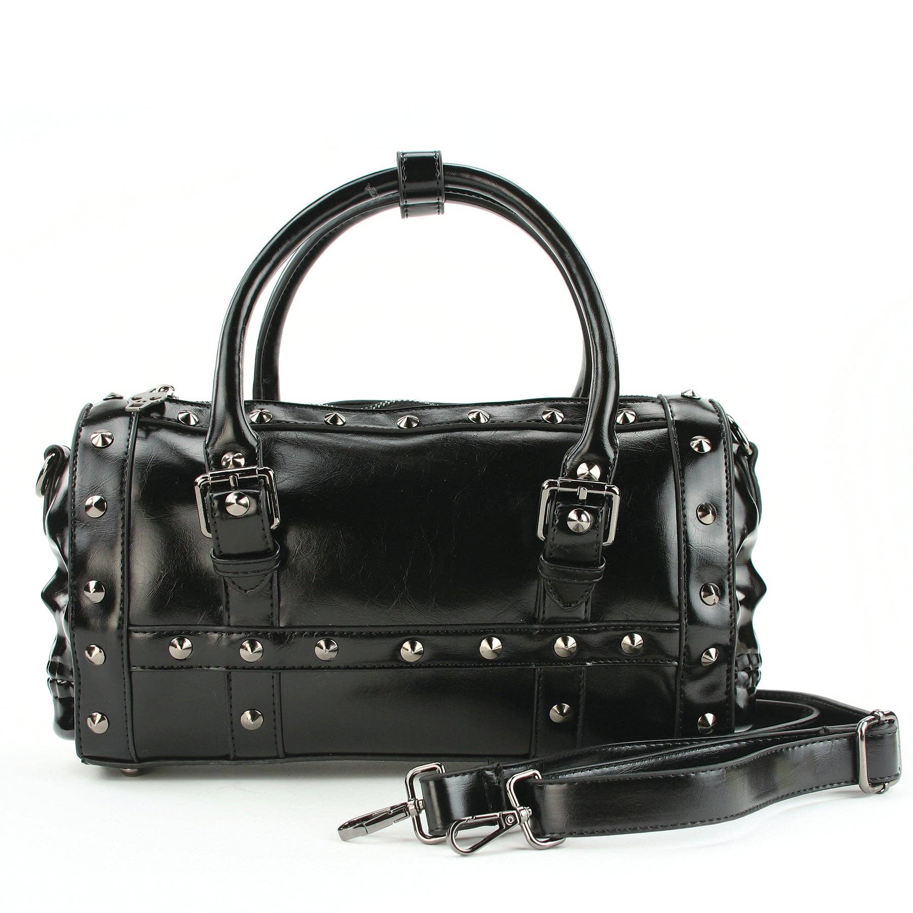 Dual Skull Satchel Bag in Vinyl