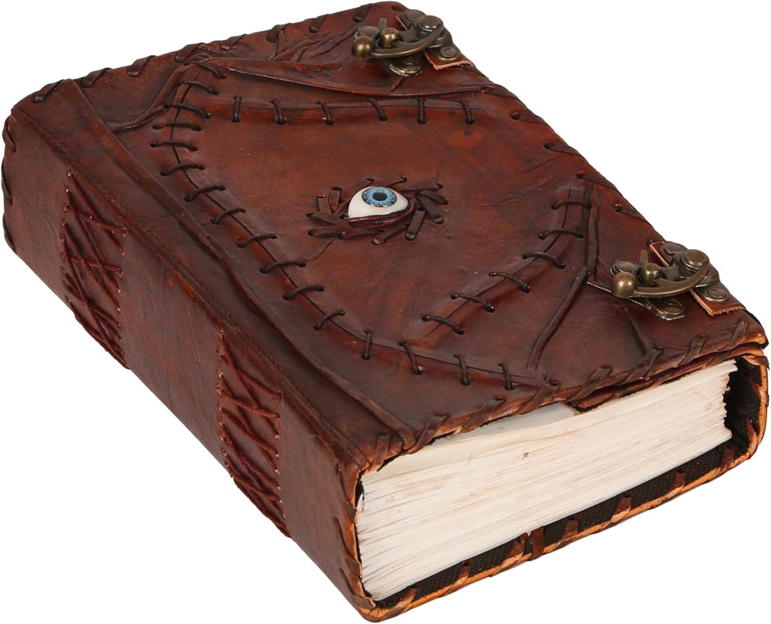 Hocus Pocus Book of Spells Leather Journal Deckle Edge Paper Grimoire Journal Third Eye Vintage Book of Shadows Seven Chakra Antique Spell Book Lock Clasp Notebook Witch
