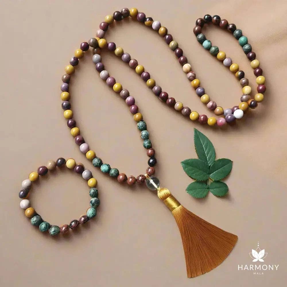 Mookaite and African Turquoise Mala Necklace with Tassel