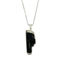 Black Tourmaline Crystal Pendant with Electroplated Silver E