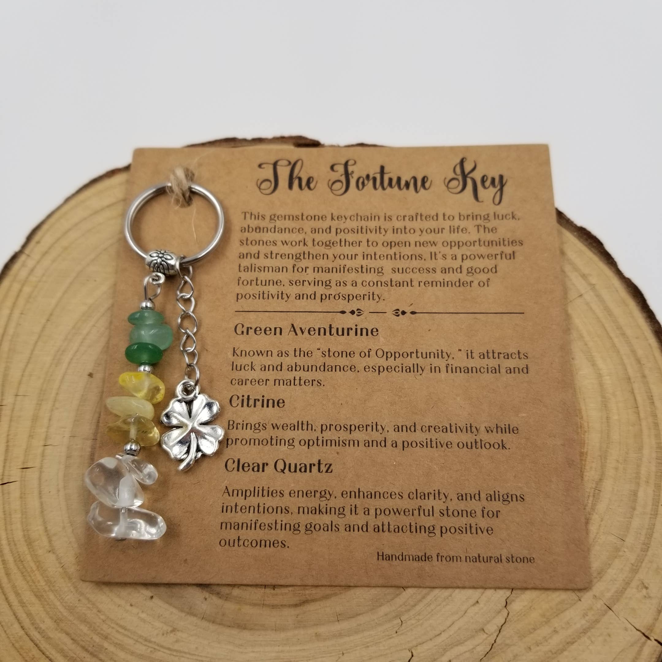 Natural Stone Wish Chakra Keychain With Card