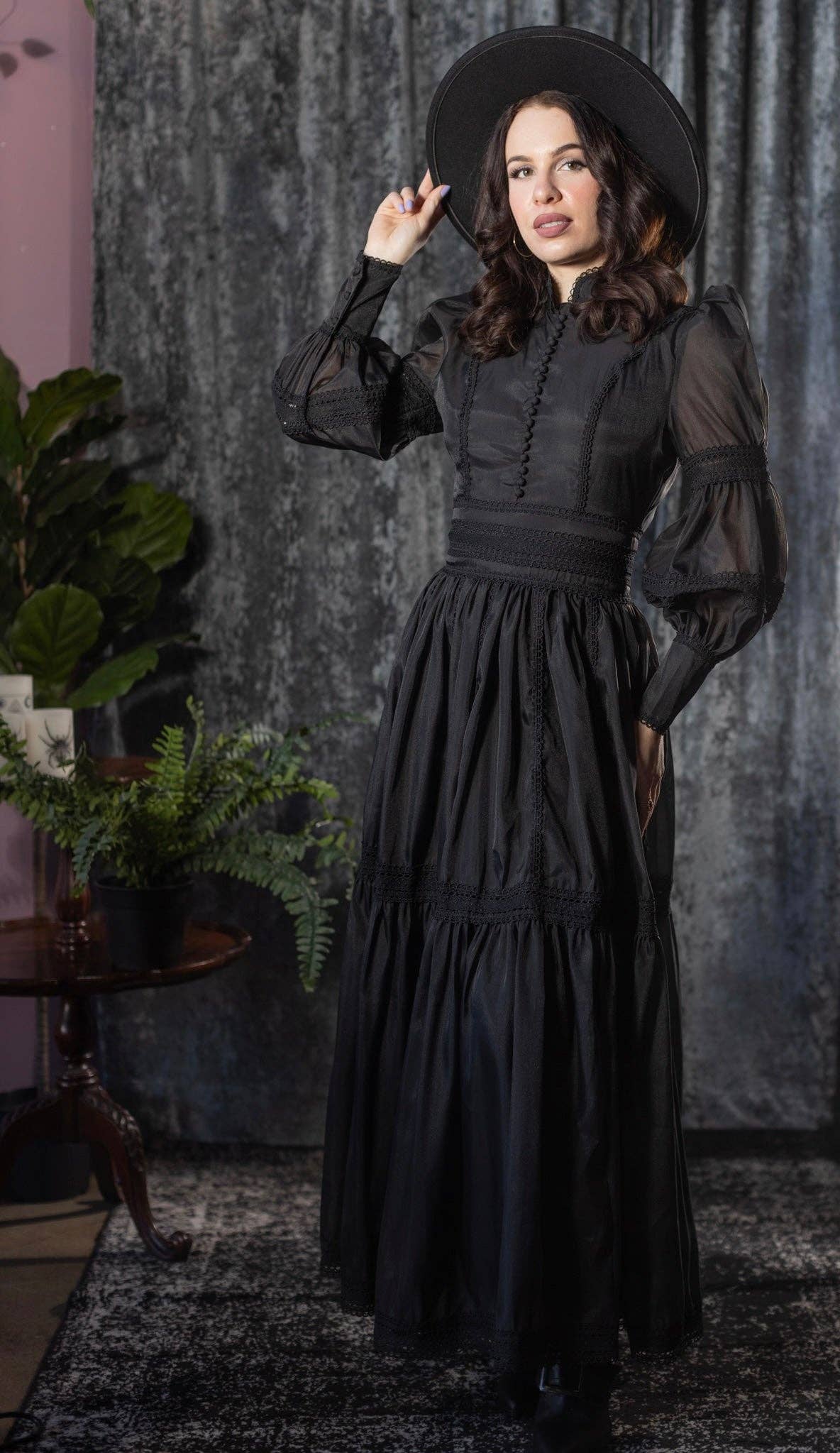 Morgana - Romantic Victorian Inspired MAXI  Dress - MAXI - BLACK - READY TO SHIP