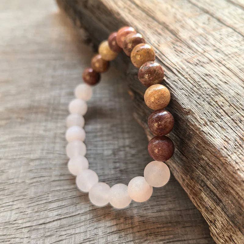 Red Jasper and Matte Rose Quartz Mala Bead Necklace