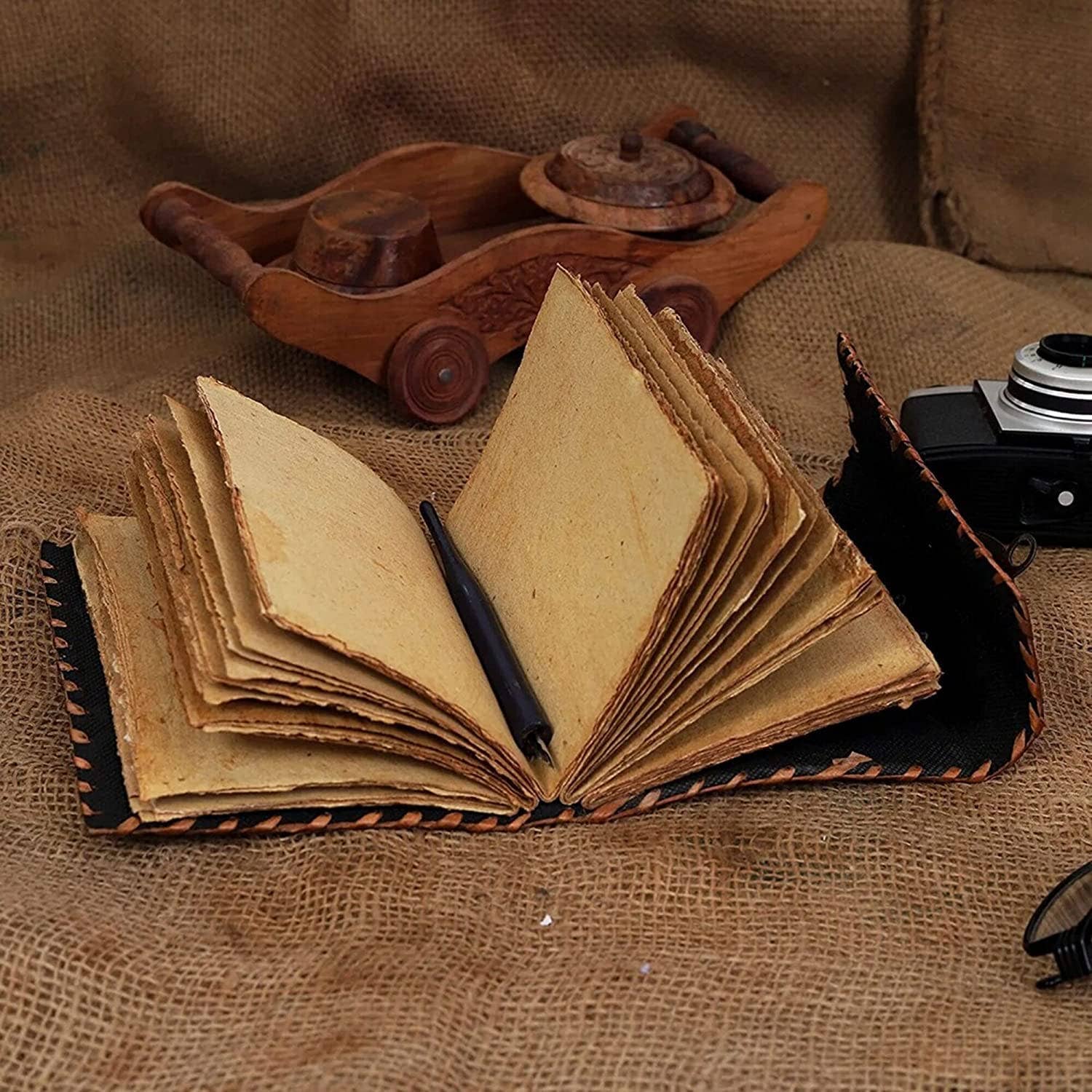 Hocus Pocus Book of Spells Leather Journal Deckle Edge Paper Grimoire Journal Third Eye Vintage Book of Shadows Seven Chakra Antique Spell Book Lock Clasp Notebook Witch