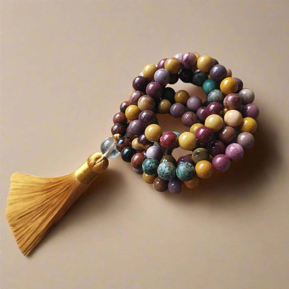 Mookaite and African Turquoise Mala Necklace with Tassel