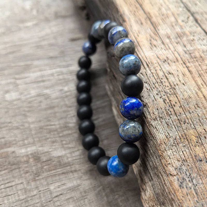 Lapis Lazuli, Black Onyx and Snowflake Obsidian Mala Bead Necklace