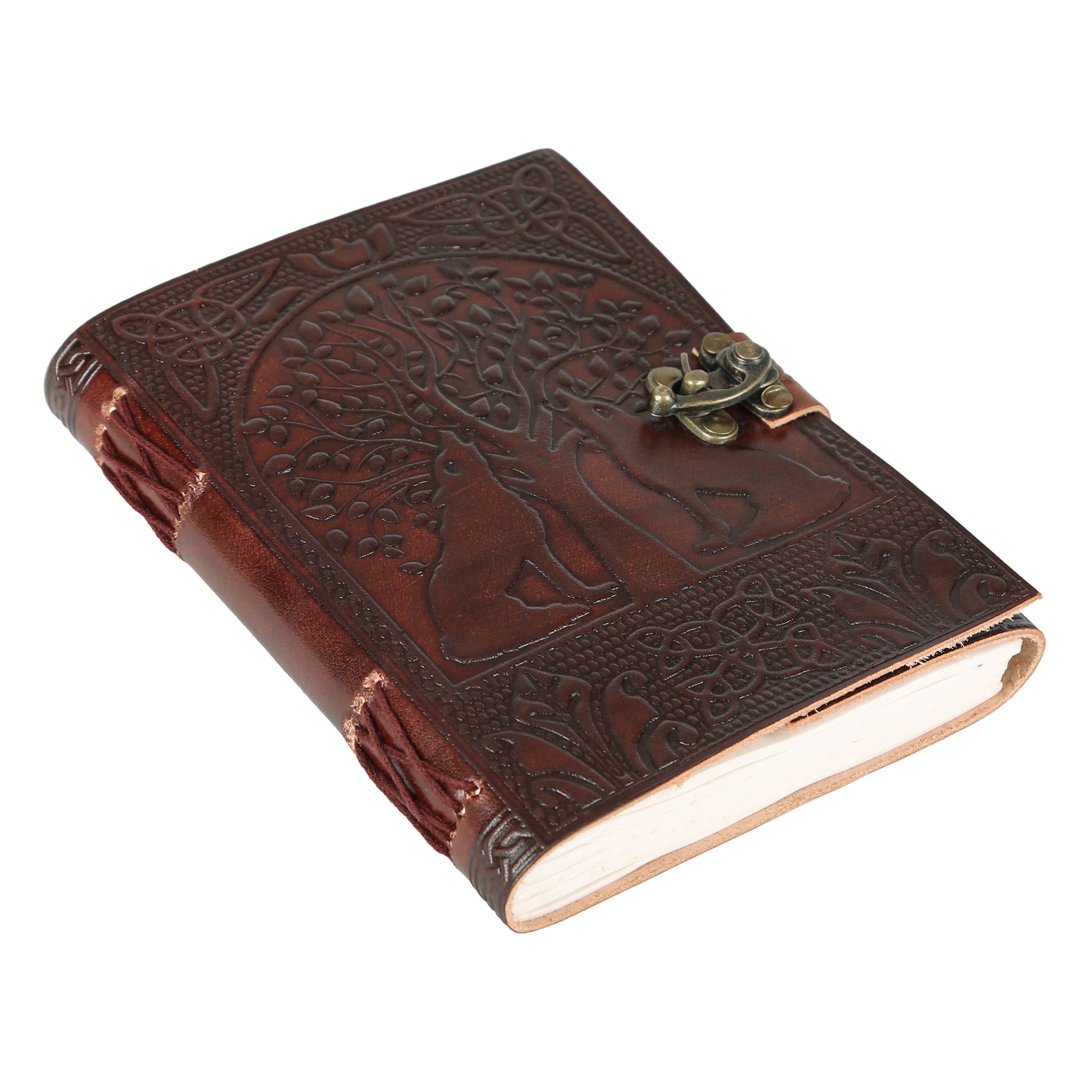 Tree of Life with Wolves Vintage Book of Shadows Handmade Leather Journal Diary Hocus Pocus Notebook Seven Chakra Gift for Men Women Him Her With Leather Bound 7X5 Inches