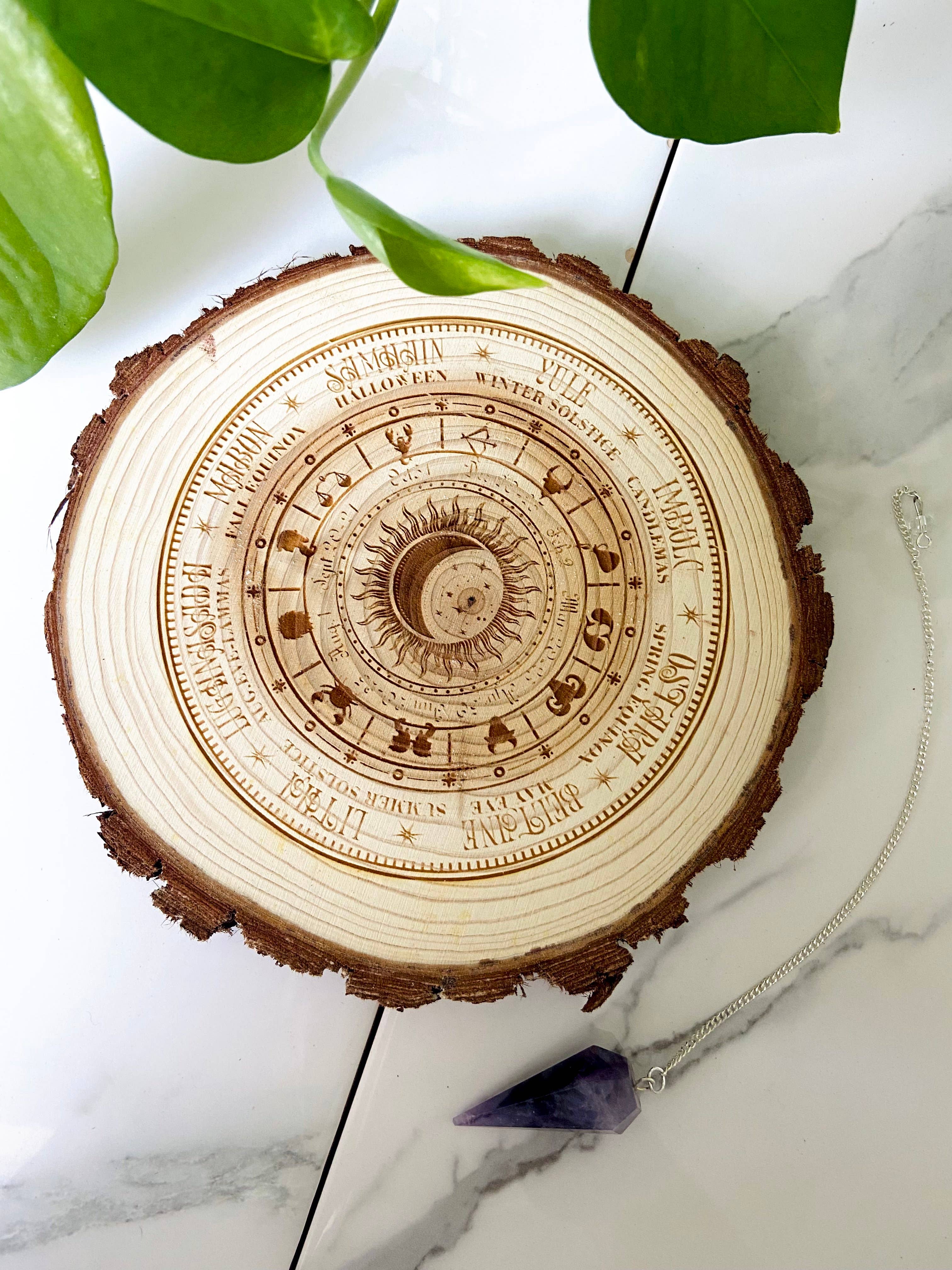 Zodiac Wheel Natural Wood Pendulum Board