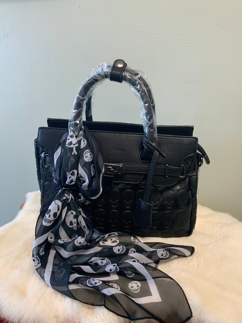 Skull Pattern Satchel in Vinyl