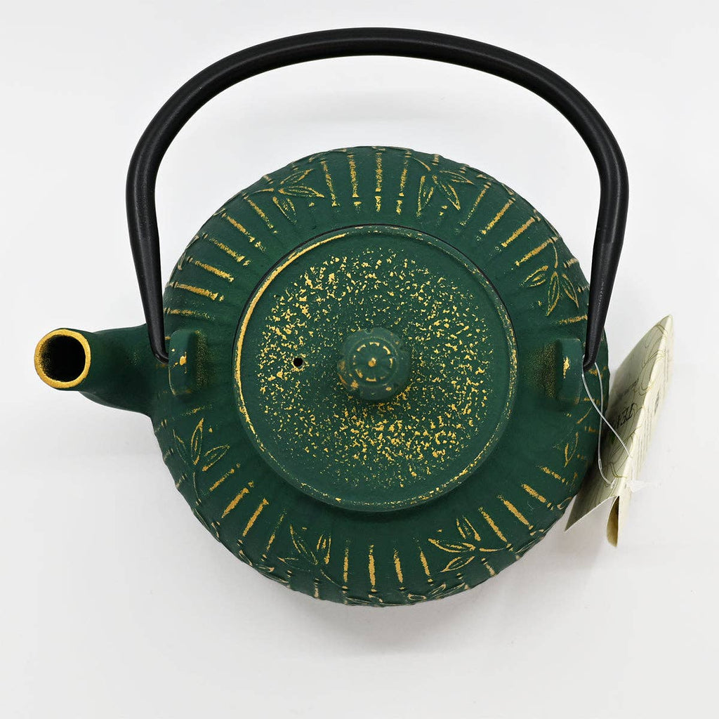 Green Bamboo Design 32oz Cast Iron Tea Pot (1/8)