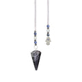 PENDULUM - HEXAGONAL TIGER EYE, BLUE FATIMA HAND BEADED