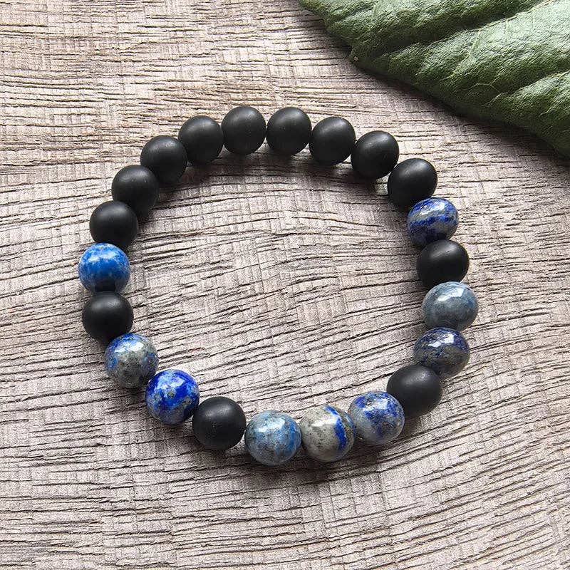 Lapis Lazuli, Black Onyx and Snowflake Obsidian Mala Bead Necklace