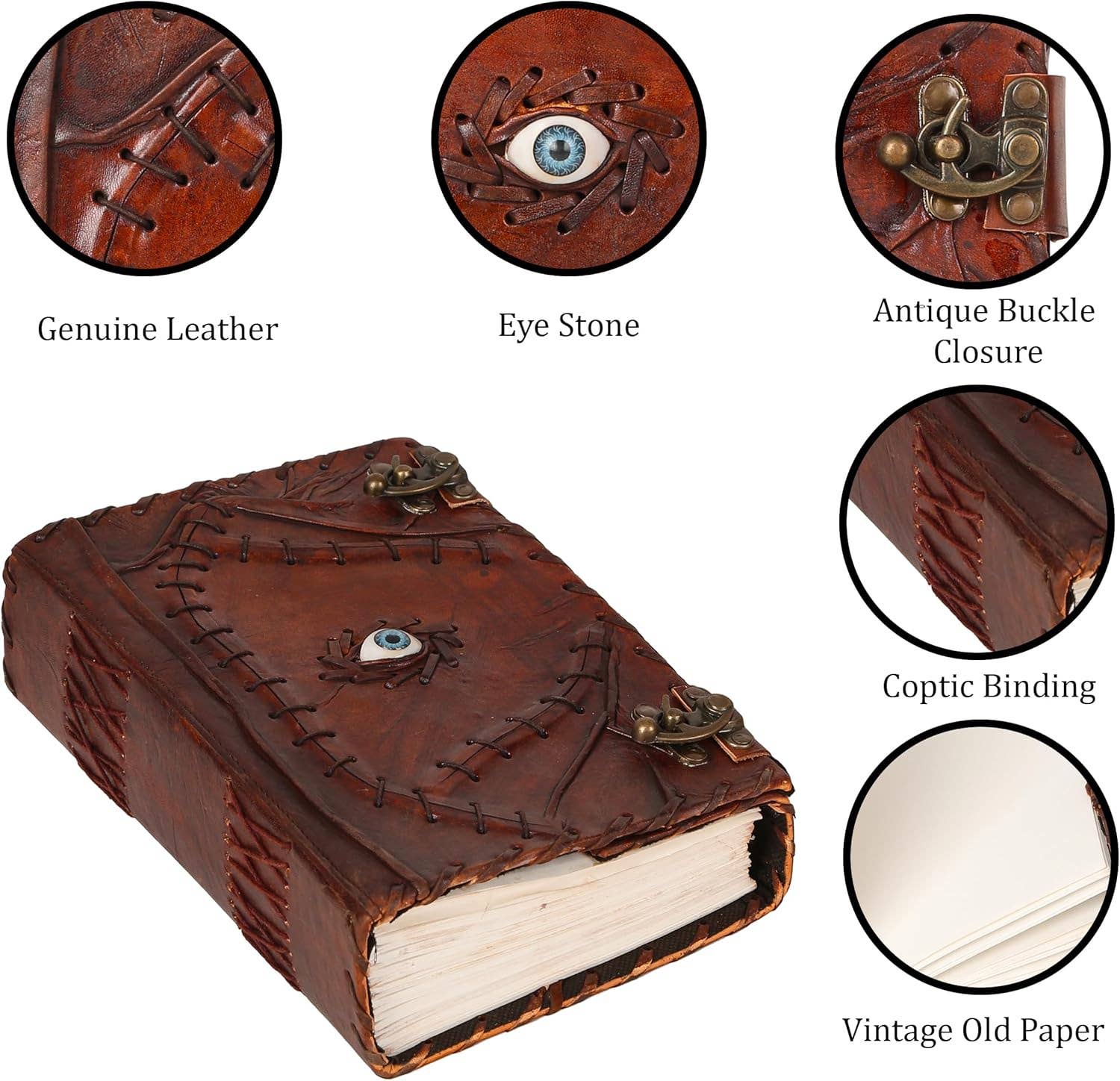 Hocus Pocus Book of Spells Leather Journal Deckle Edge Paper Grimoire Journal Third Eye Vintage Book of Shadows Seven Chakra Antique Spell Book Lock Clasp Notebook Witch