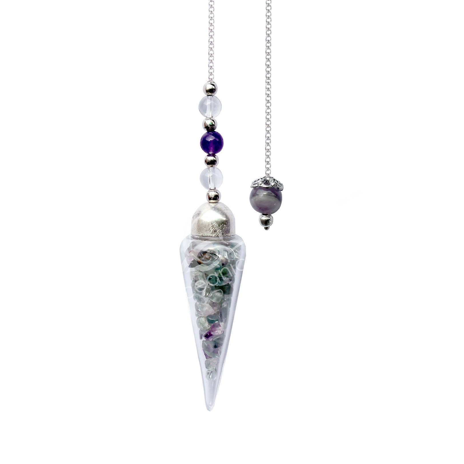 Pendulum - GLASS TEARDROP FLUORITE CHIPS STONES BEADED C