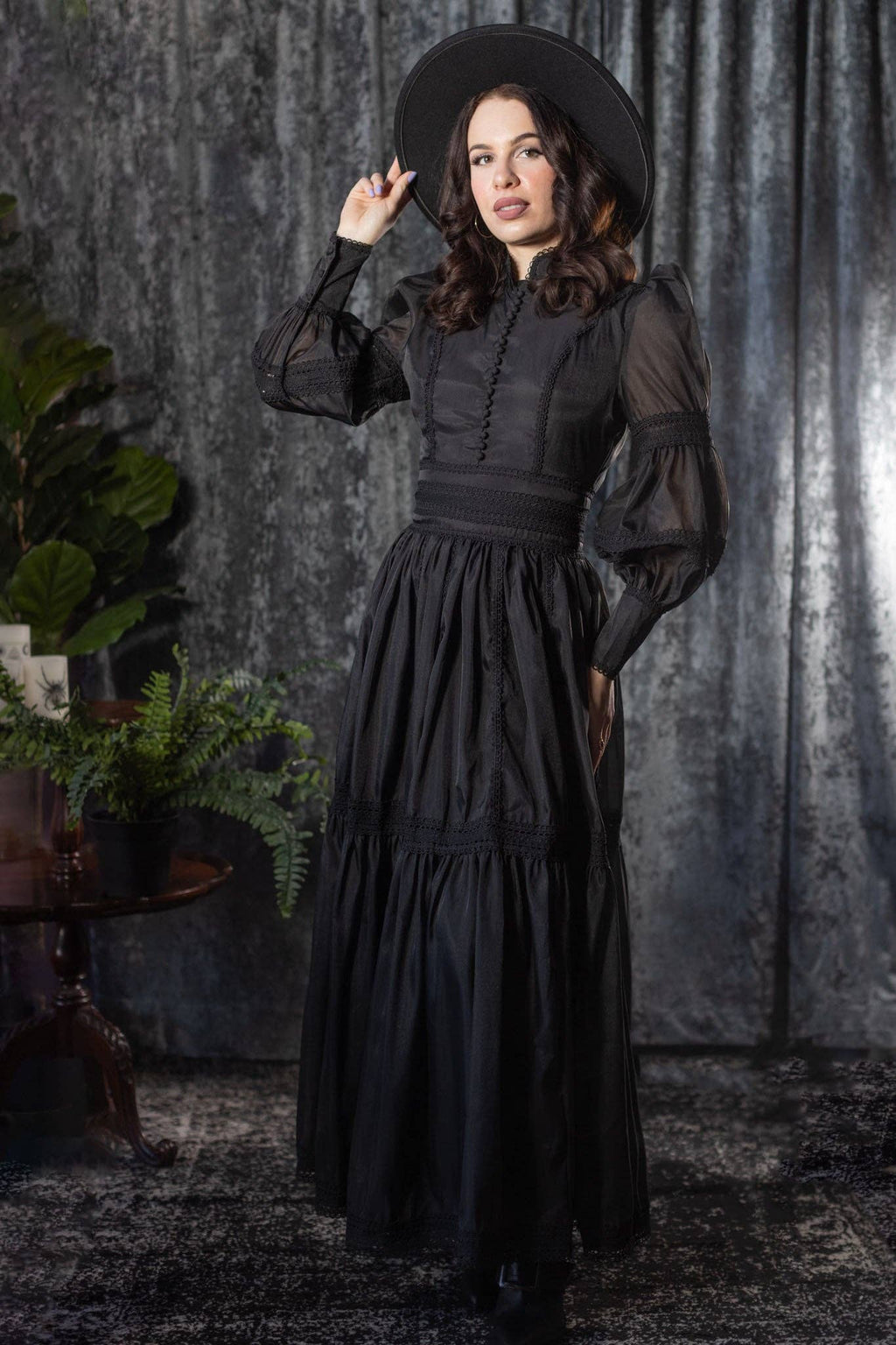 Morgana - Romantic Victorian Inspired MAXI  Dress - MAXI - BLACK - READY TO SHIP