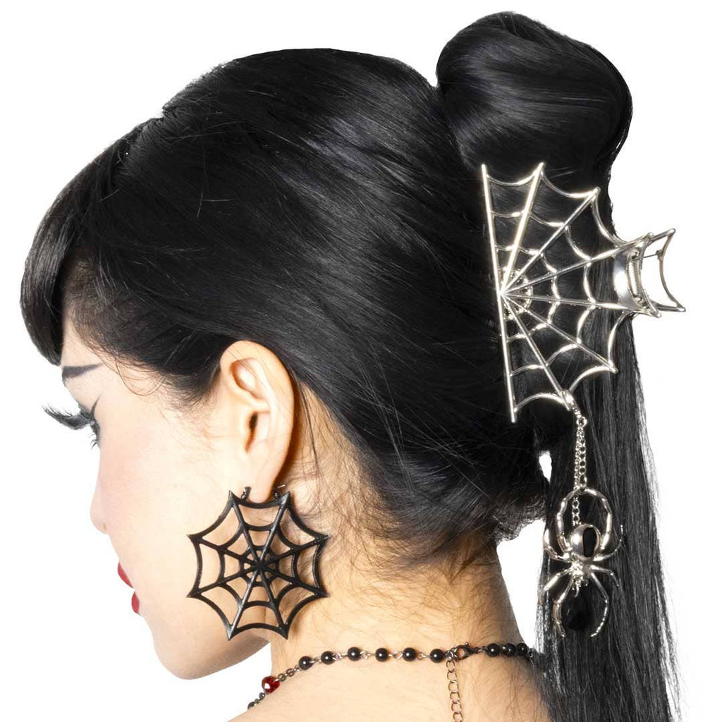 Spider Charm Web Claw Clip Silver