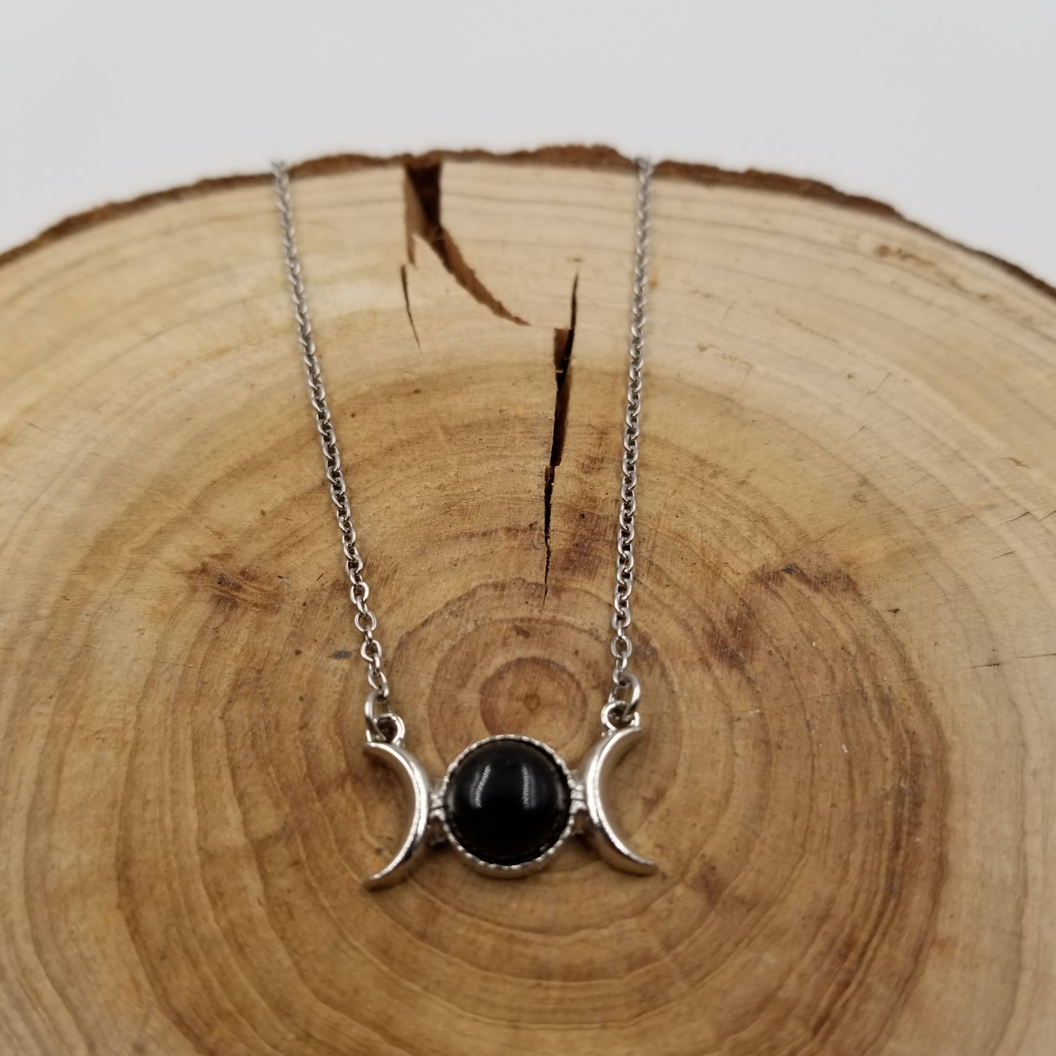 Natural Stone Double Moon Guardian Stone Necklace