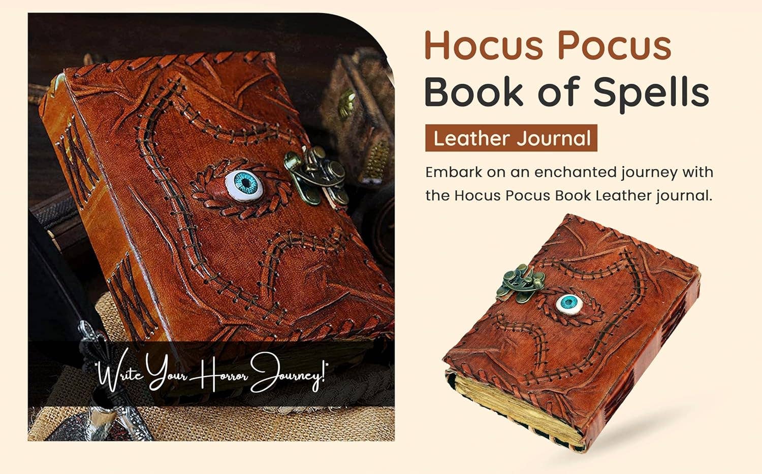 Hocus Pocus Book of Spells Leather Journal Deckle Edge Paper Grimoire Journal Third Eye Vintage Book of Shadows Seven Chakra Antique Spell Book Lock Clasp Notebook Witch