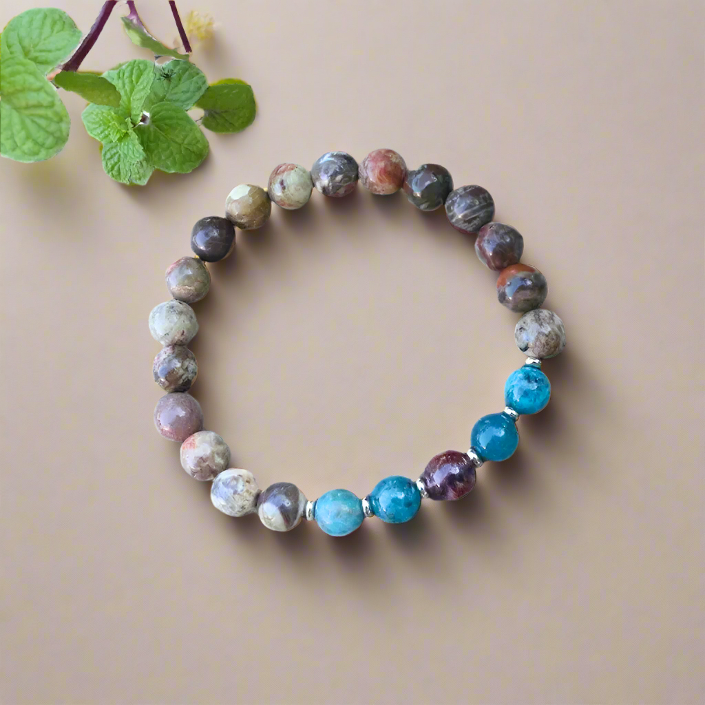 Coffee Onyx Apatite and Amethyst Mala Necklace - Grounding and Positivity