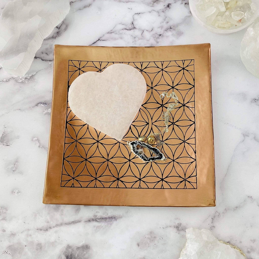 Crystal Copper Charging Plate with Flower of Life Engraving