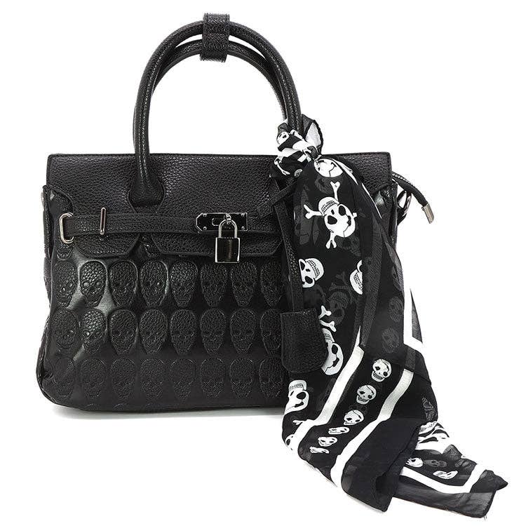 Skull Pattern Satchel in Vinyl