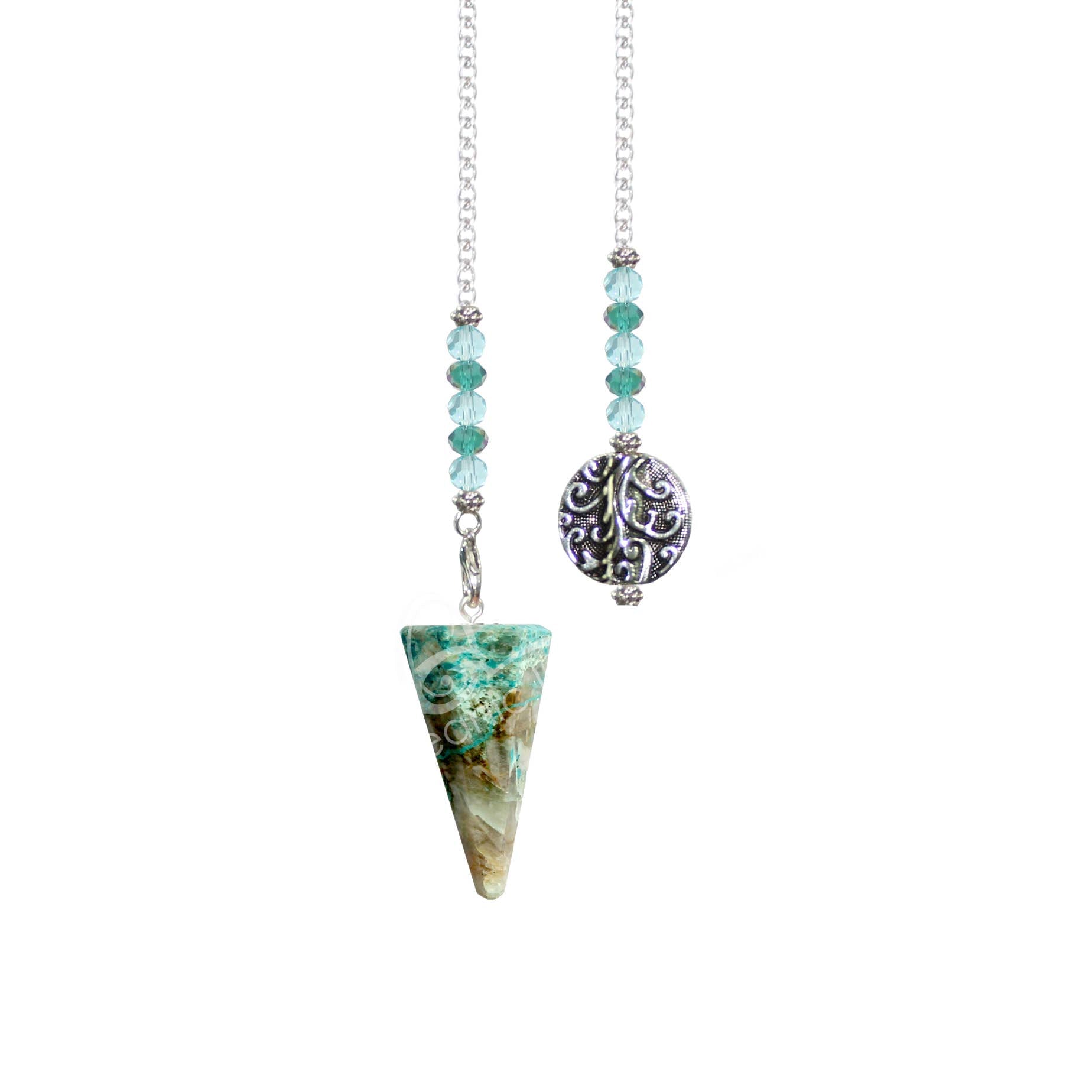 PENDULUM - HEXAGONAL CHRYSOCOLLA TREE MEDAILLON BEADED C