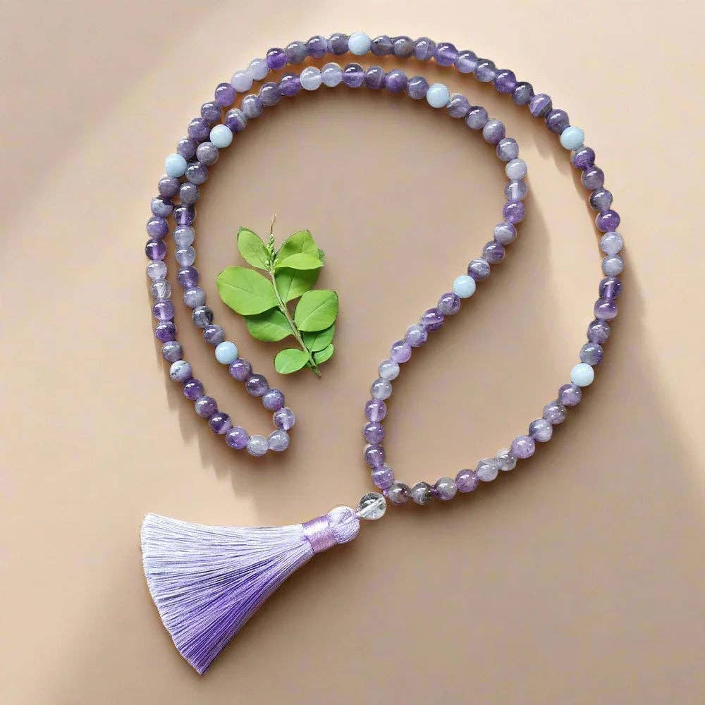 Amethyst Mala Bead Necklace With Tassel – Calmness