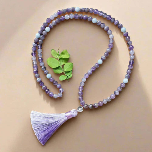 Amethyst Mala Bead Necklace With Tassel – Calmness