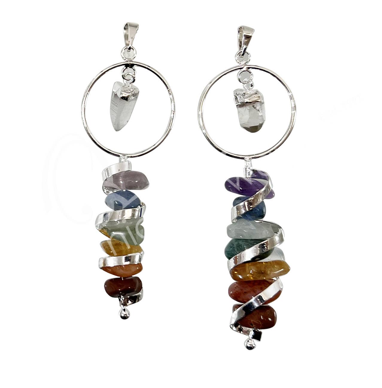 PENDANT - CHAKRA TUMBLED STONES WITH CRYSTAL QUARTZ POIN