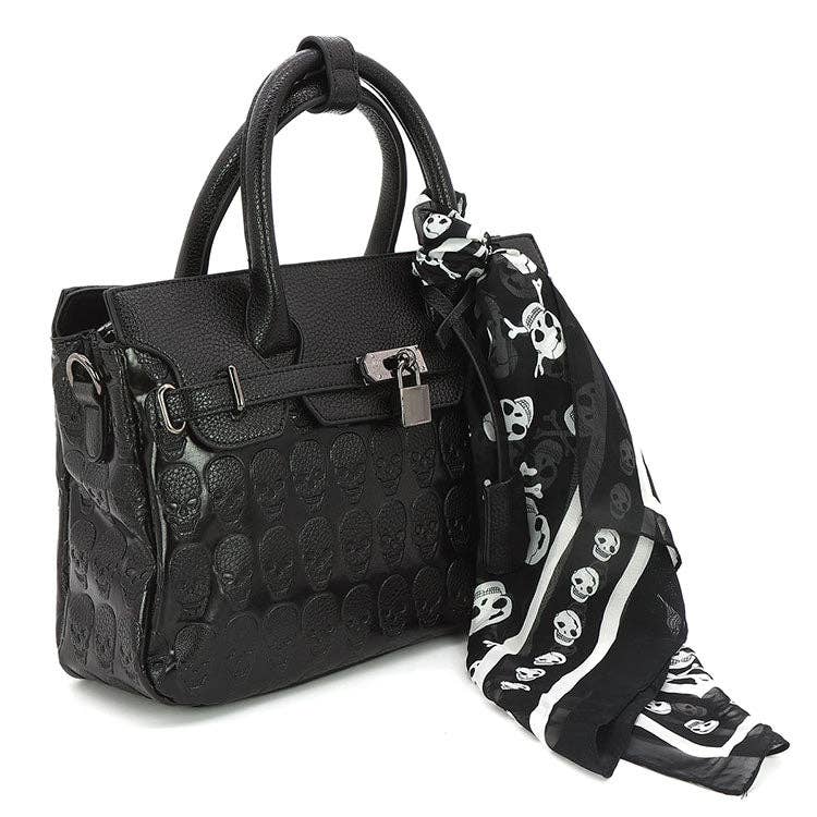 Skull Pattern Satchel in Vinyl