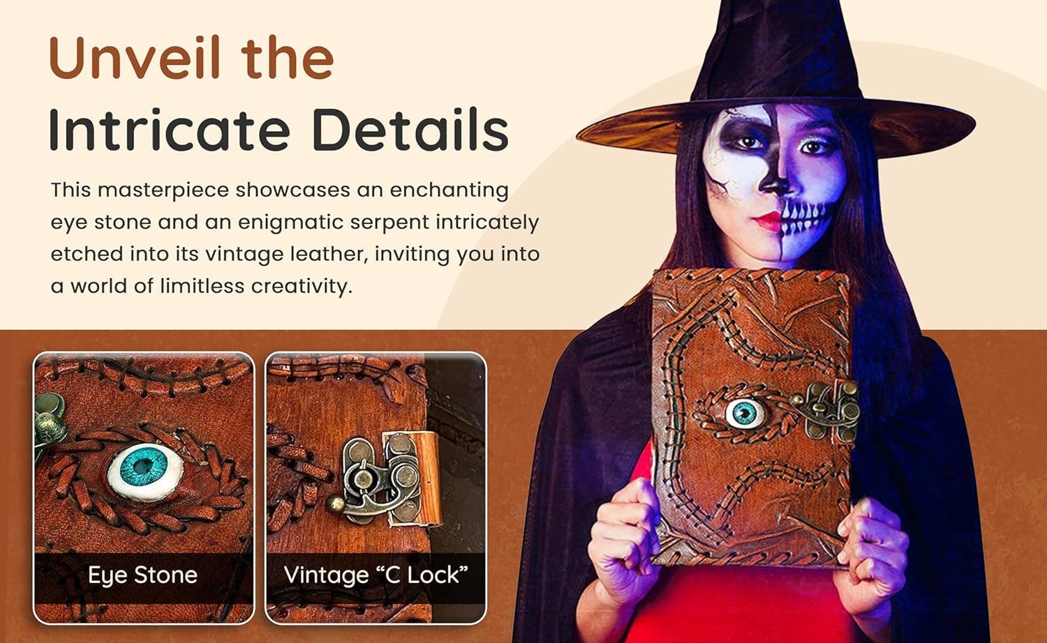 Hocus Pocus Book of Spells Leather Journal Deckle Edge Paper Grimoire Journal Third Eye Vintage Book of Shadows Seven Chakra Antique Spell Book Lock Clasp Notebook Witch