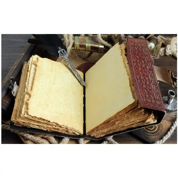 Handmade Personalized Crescent Office Home Daily Use, Hocus Pocus Poem Writing Beautiful Pure Leather Stone Leather Bound Journal Moon with Brown Stone, C-Lock for Men and Women