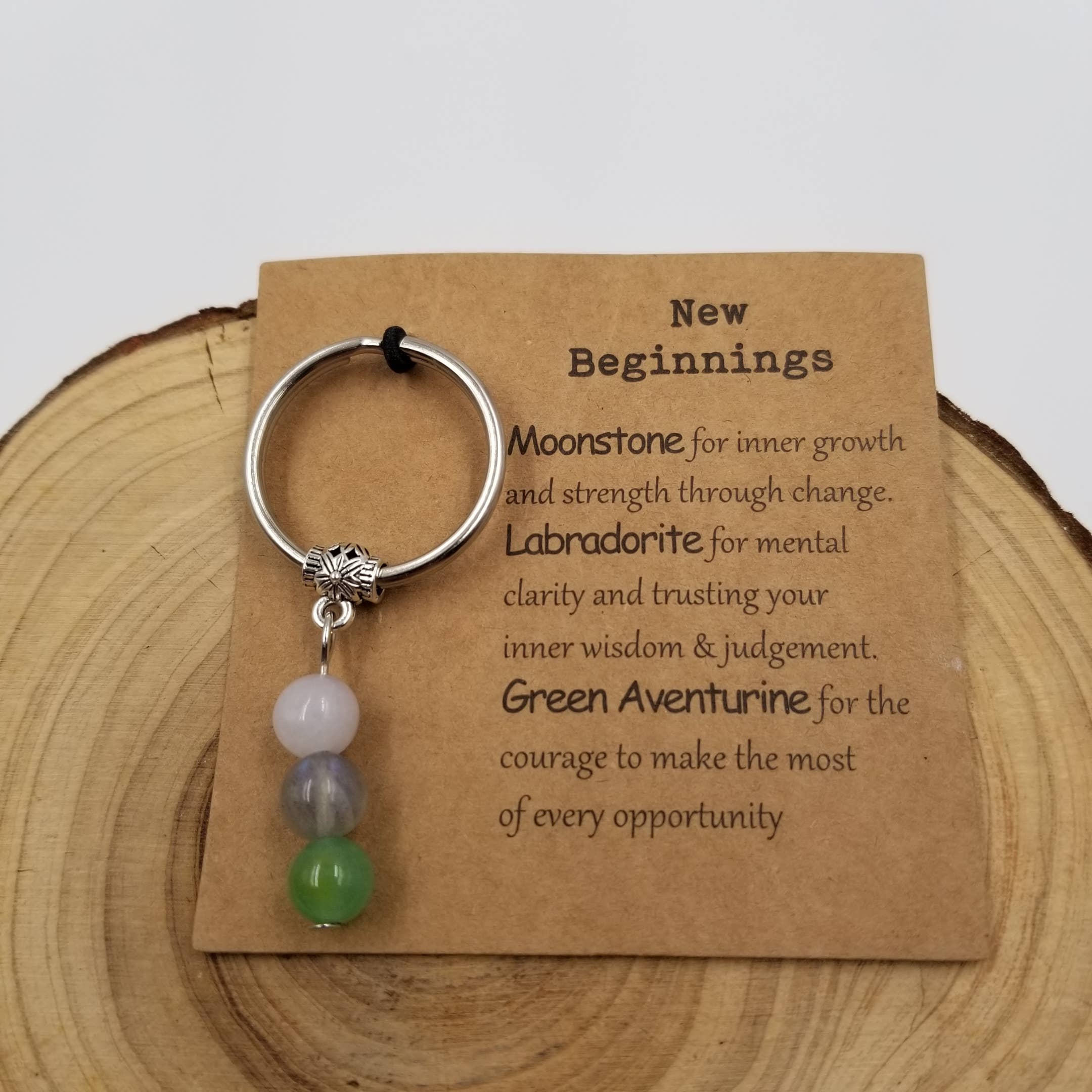 Natural Stone Bead Lucky Chakra Keychain With Card
