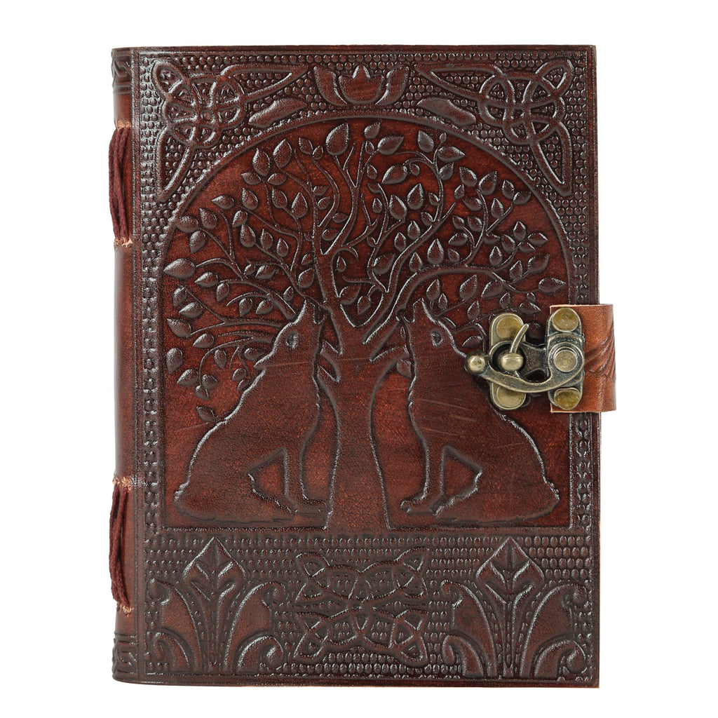 Tree of Life with Wolves Vintage Book of Shadows Handmade Leather Journal Diary Hocus Pocus Notebook Seven Chakra Gift for Men Women Him Her With Leather Bound 7X5 Inches