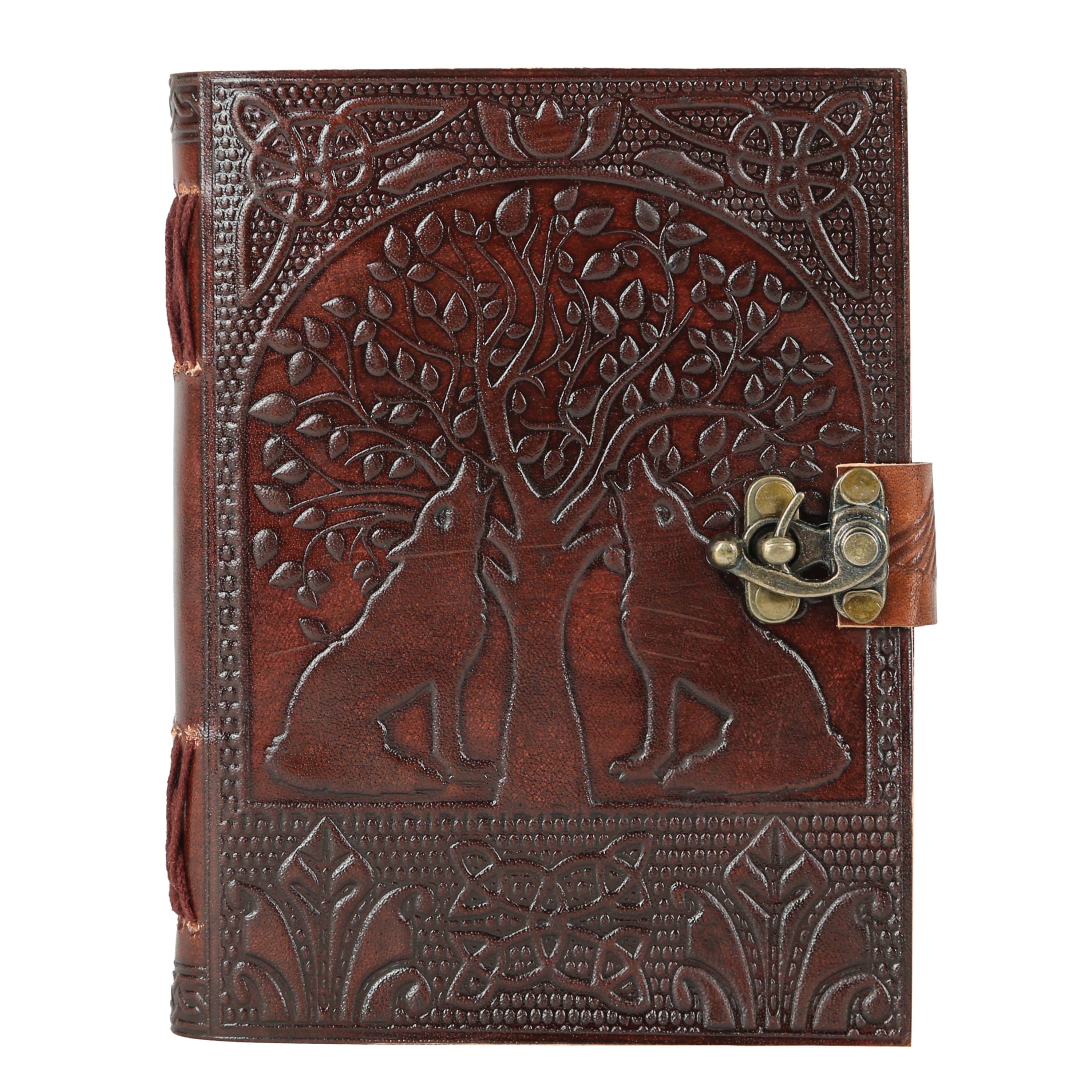 Tree of Life with Wolves Vintage Book of Shadows Handmade Leather Journal Diary Hocus Pocus Notebook Seven Chakra Gift for Men Women Him Her With Leather Bound 7X5 Inches