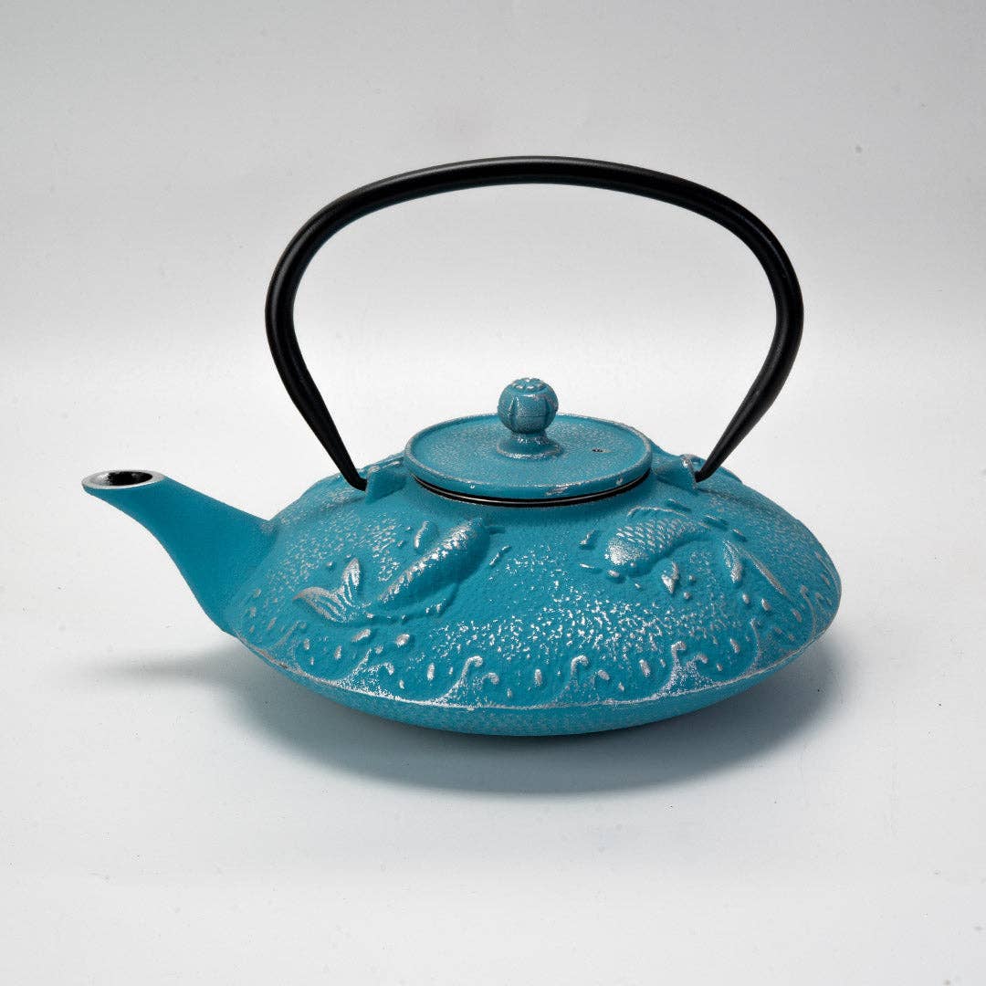 Blue Koi Fish Design 27oz Cast Iron Tea Pot (1/8)