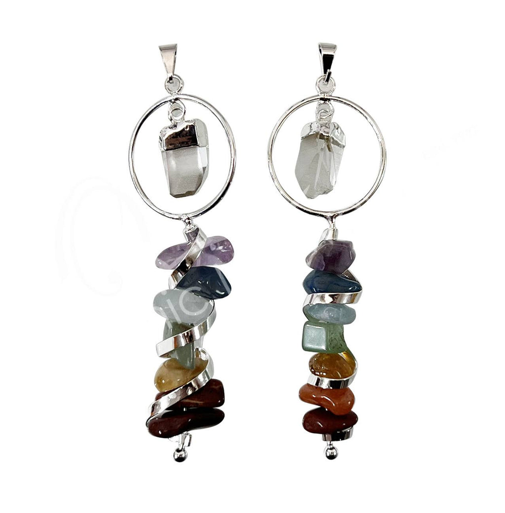 PENDANT - CHAKRA TUMBLED STONES WITH CRYSTAL QUARTZ POIN