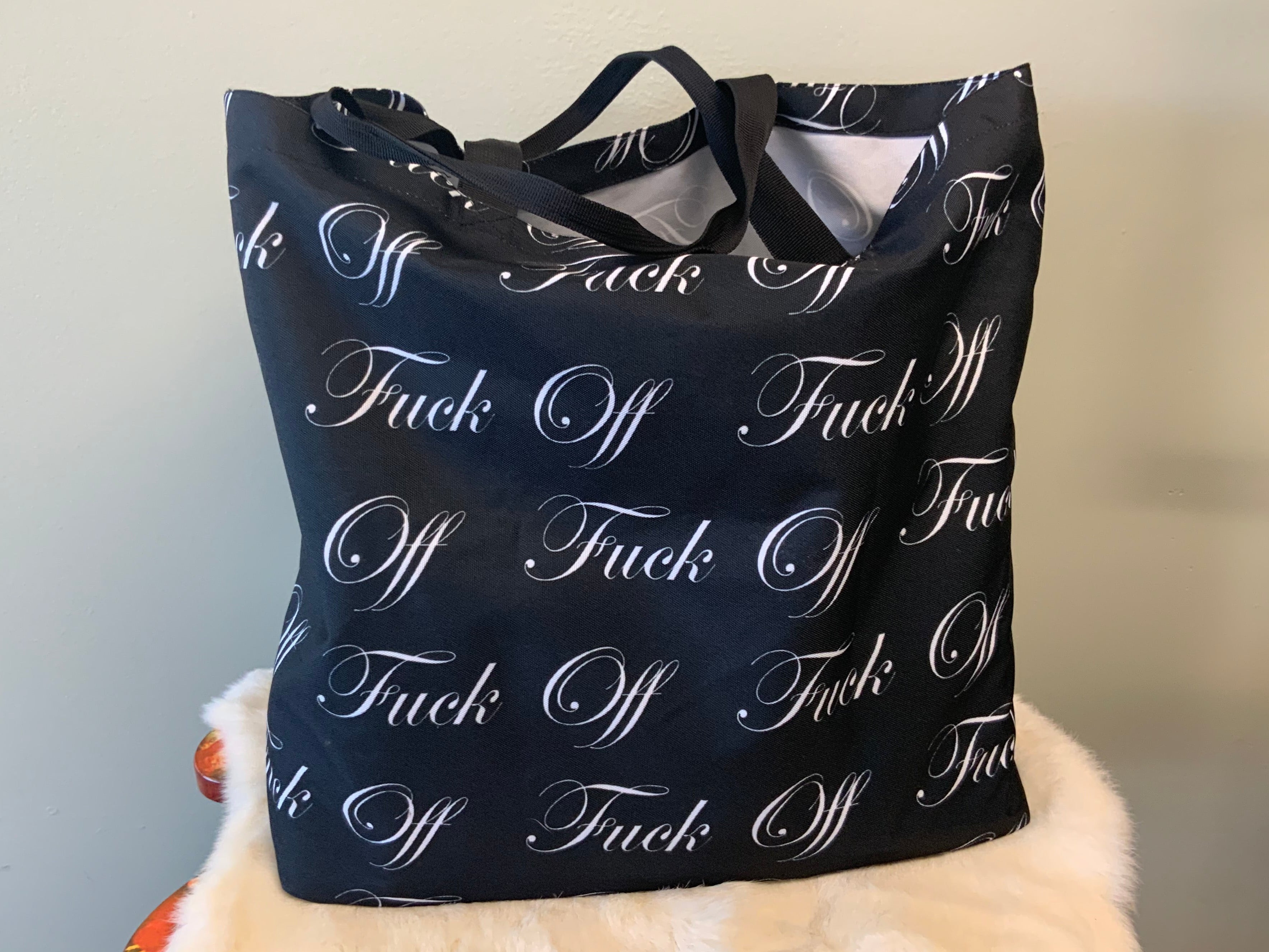 Printed Beach Bag / XL Tote Bag -  fuck off