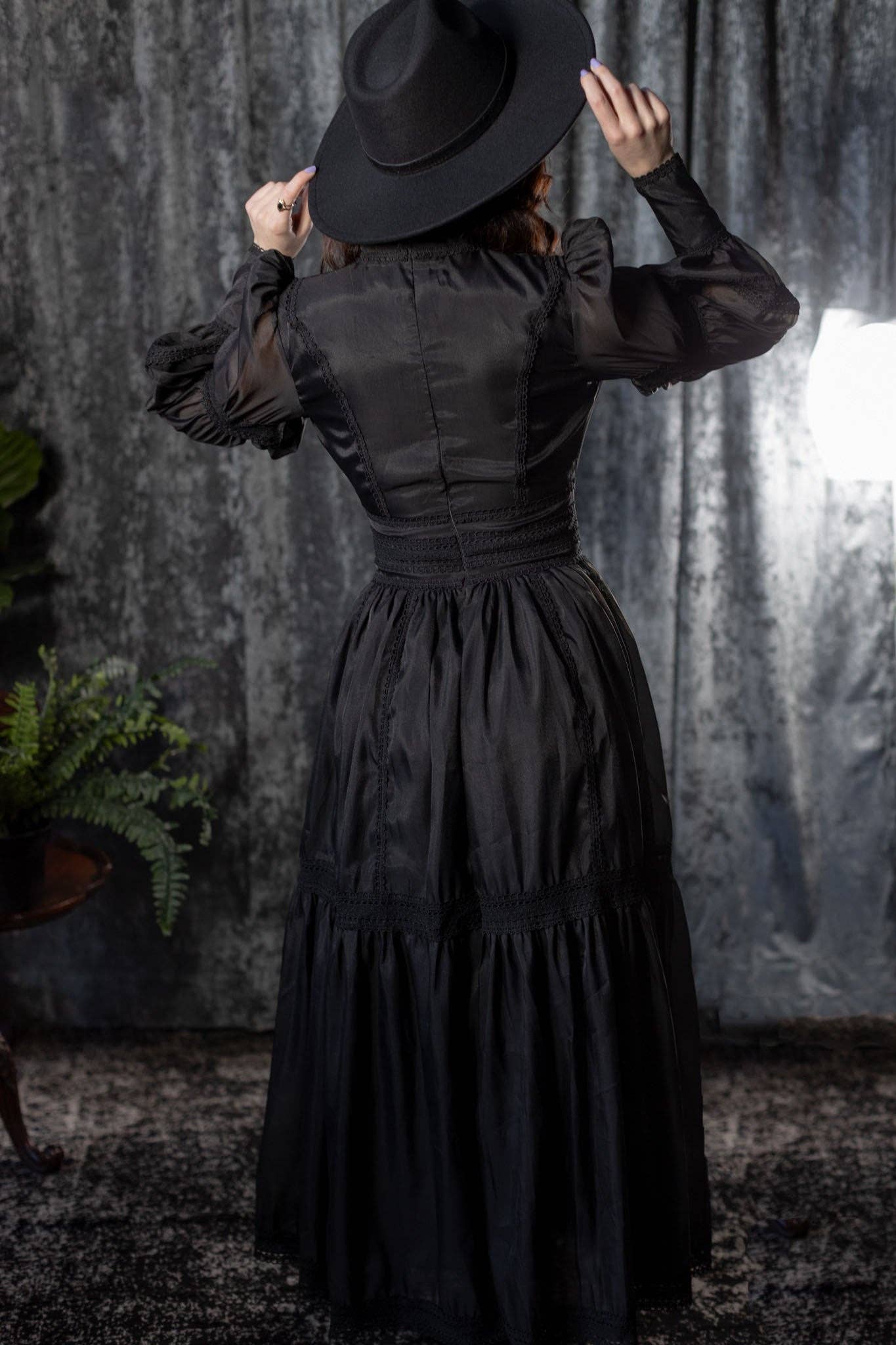 Morgana - Romantic Victorian Inspired MAXI  Dress - MAXI - BLACK - READY TO SHIP