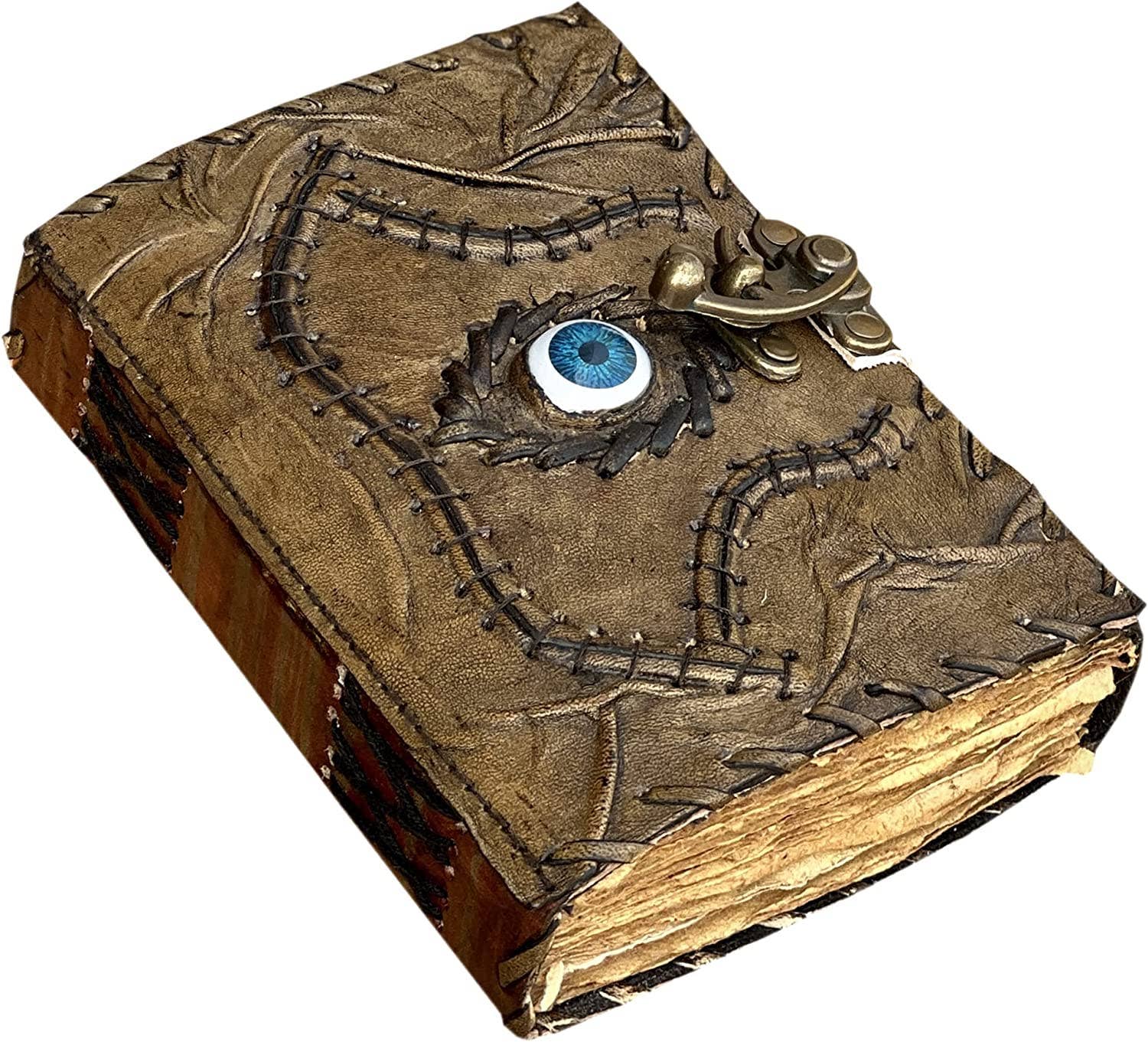 Hocus Pocus Book of Spells Leather Journal Deckle Edge Paper Grimoire Journal Third Eye Vintage Book of Shadows Seven Chakra Antique Spell Book Lock Clasp Notebook Witch